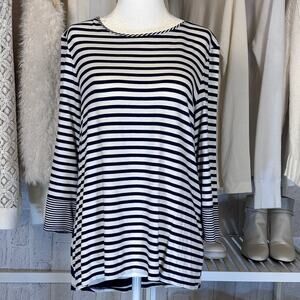 Chico's Women's Sz 1 (Small) Petite Nautical Striped 3/4 Sleeve Blouse